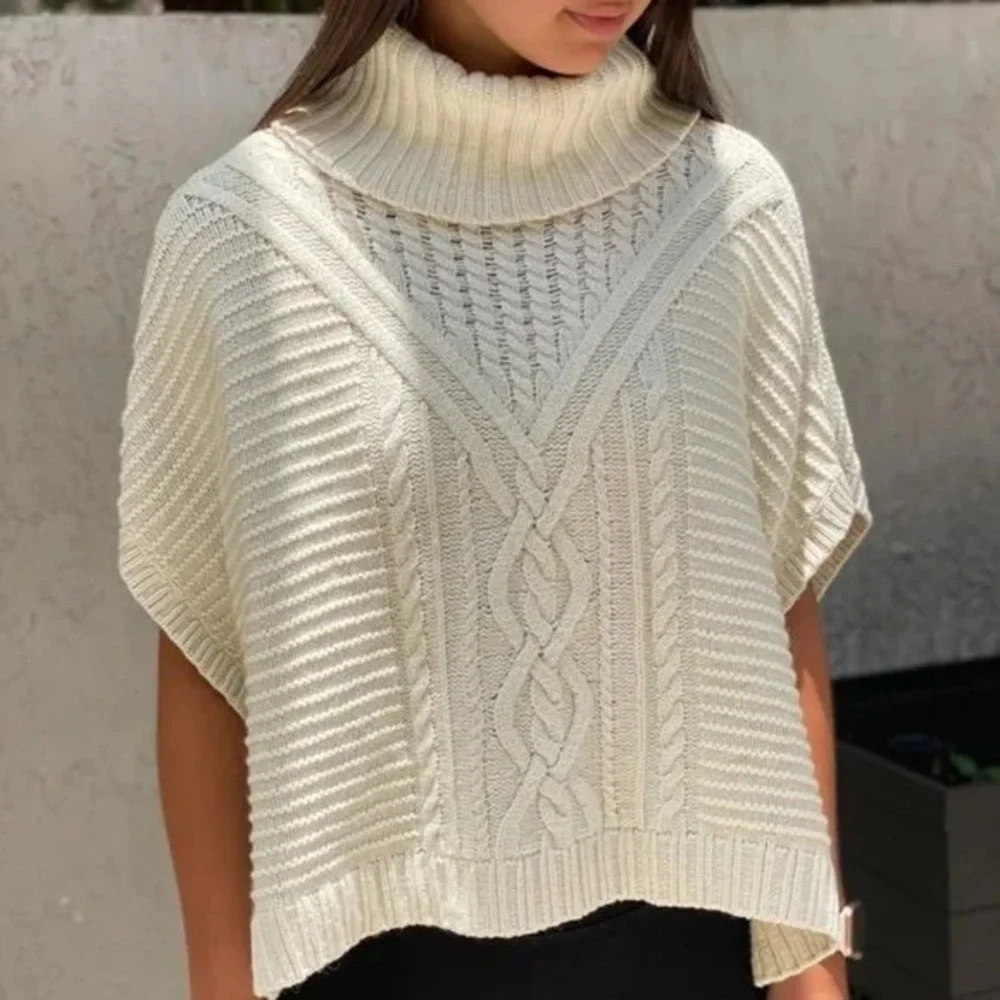 Gap Kids Girl’s Wool Turtleneck Cable Knit Poncho Cape Off-White Cream XL 12